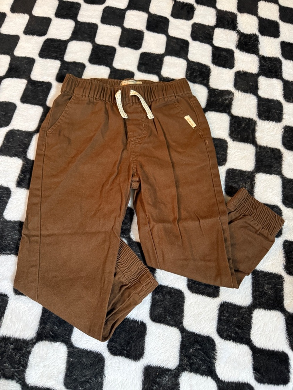 Brown Elastic Waist Drawstring Kids Pants